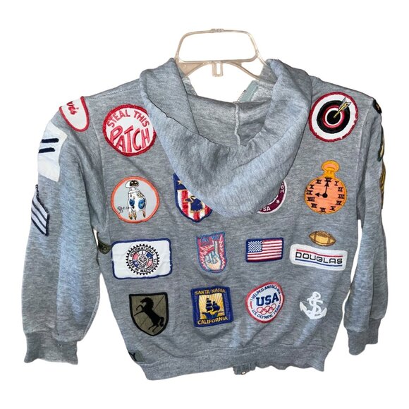 Vintage Gray Hoodie With Sewn-On Collectible Patches - Picture 2 of 16